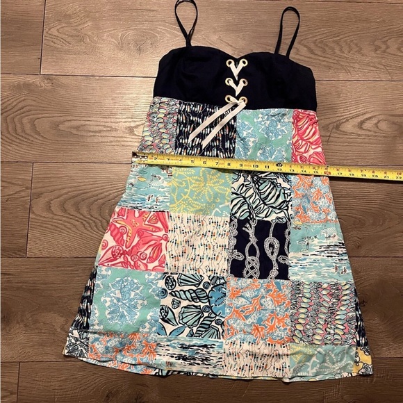 Lilly Pulitzer Rilee Mixed Patchwork Pattern Dress Size 6 Spaghetti Straps - Picture 9 of 11